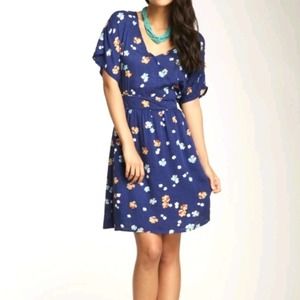 Tulle Blue Floral Faux Wrap Dress